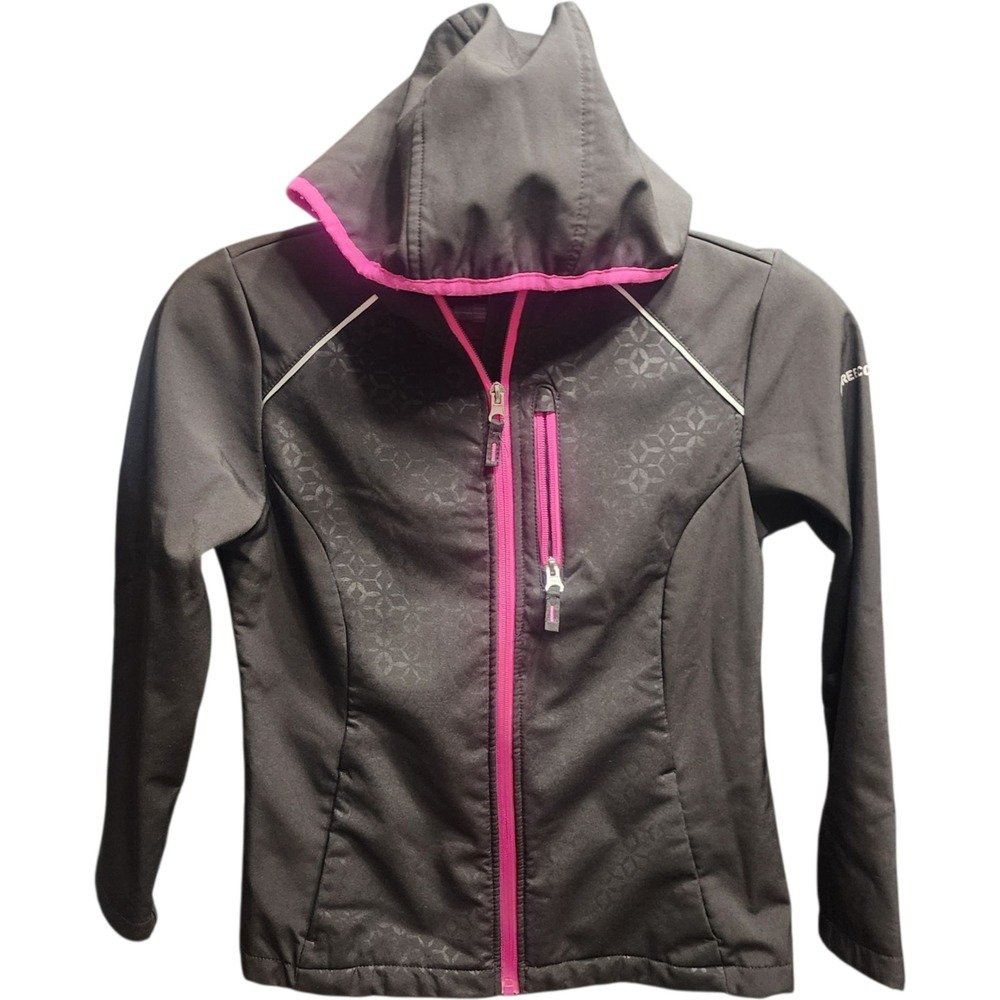Free Country Girls XL 10/12 Black Pink Softshell Hooded‎ Jacket Zip Fleece Lined